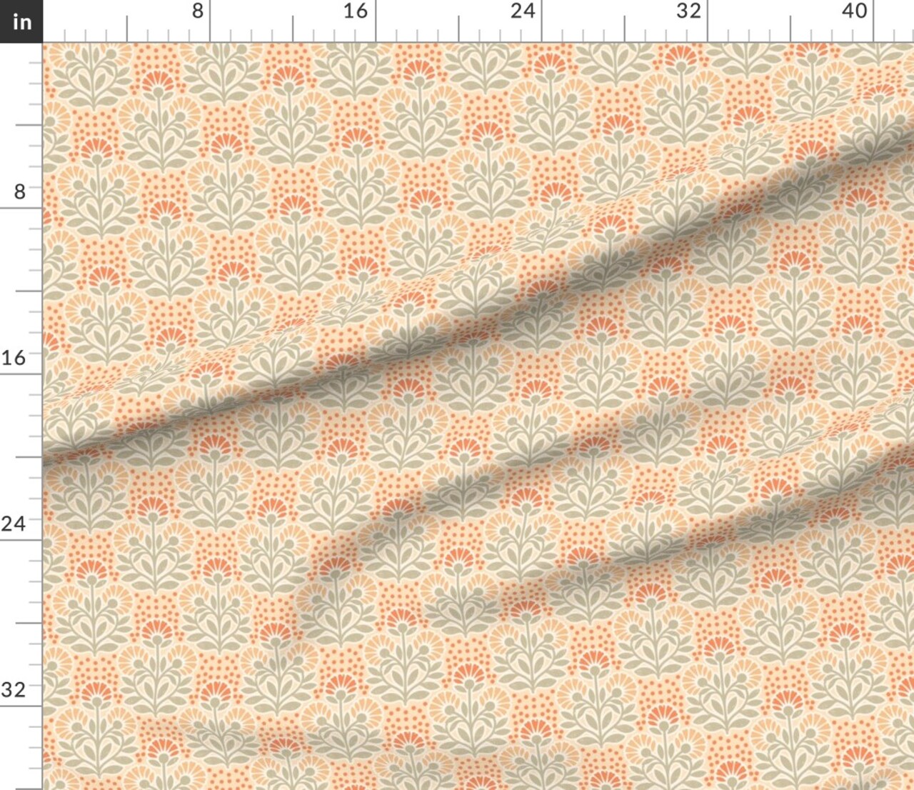 Orange Flowers Retro Hand Drawn Cottagecore Stamped Bohemian Folk Art Custom Printed Fabric by Spoonflower Various Fabrics by the Yard or Fat Quarter